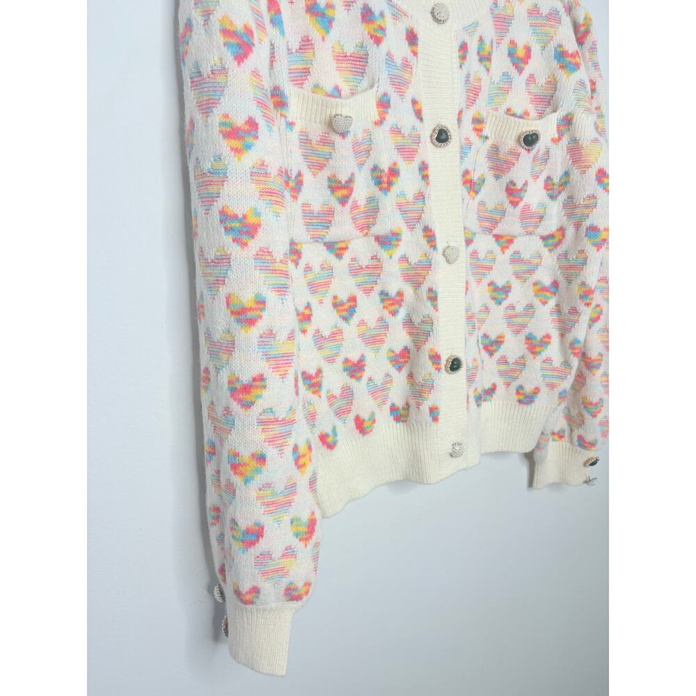 POL Heart Cardigan Sweater Large Button Detail Twee Barbiecore - Picture 5 of 11